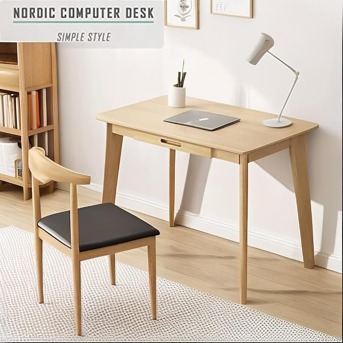 DELLMAO Writing Computer Desk Office Desk Computer Table Study Writing Desk with 2 Drawers for Home Office Modern Furniture