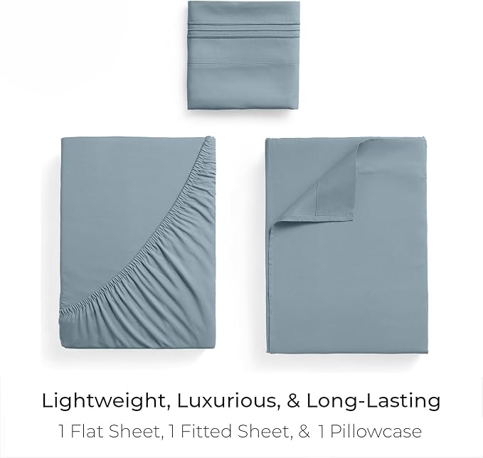 Mellanni Twin Sheets Set - 3 PC Iconic Collection Bedding - Hotel Luxury, Extra Soft, Cooling Bed Sheets - Wrinkle, Fade, Stain Resistant (Twin, Spa Blue)