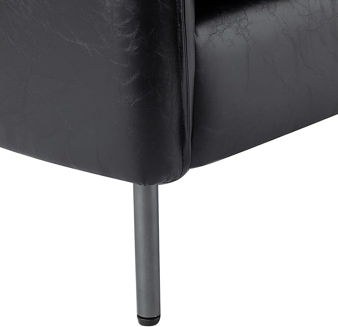 HULALA HOME Leather Armchair, Modern Faux Leather Accent Armchair Upholstered Living Room Chairs with Moveable Cushion for Living Room, Office, Reading, Customer Reception, Black