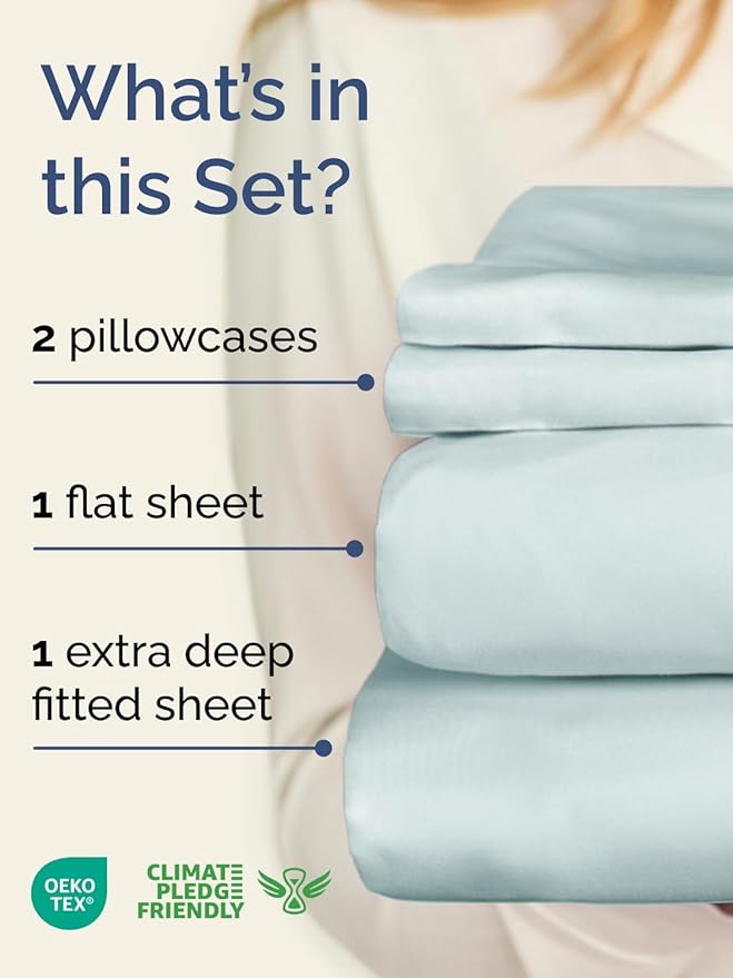 Extra Deep Twin Sheet Set - 4 Piece Breathable and Cooling Sheets - Hotel Luxury Bedding for Women, Men, Kids & Teens - Easy & Secure Fit - Soft, Wrinkle Free and Comfy - Extra Deep Pockets - Ice Blue