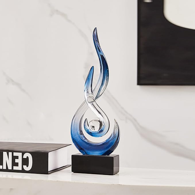 Blue Decor Modern Flame Statue Decorations for Living Room, 11.8" H Clear Sculptures Home Décor Accents, Abstract Art Resin Sandstone Sculpture for Shelf Dining Room Office Coffee Table Centerpiece