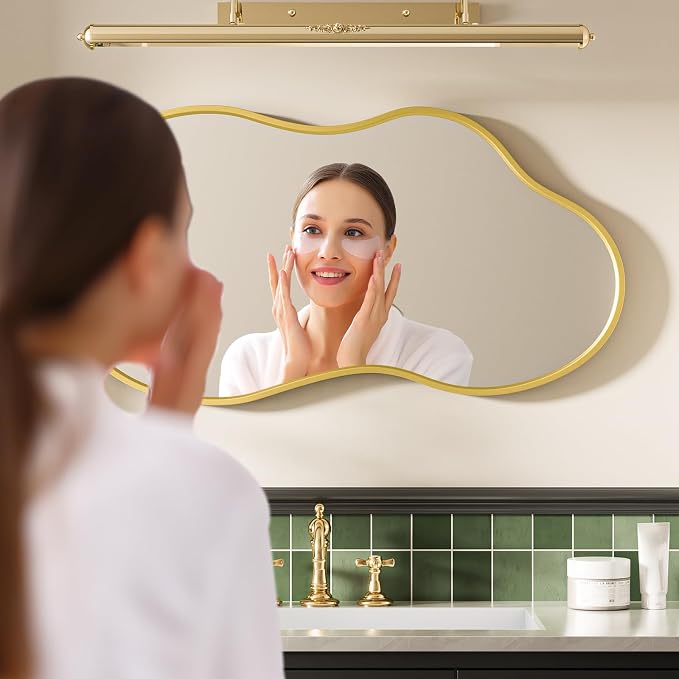 36”x 24” Gold Irregular Wall Mirror, Bathroom Asymmetrical Mirror, Metal Framed, Modern Decorative Mirrors for Wall, Bathroom Living Room Entryway (Horizontal/Vertical)