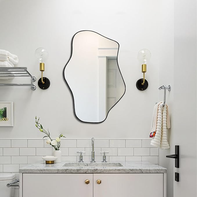 Irregular Wall Mirror, 21"x14" Asymmetrical Mirrors, Modern Frameless Mirror for Wall, Unique Shaped Mirrors for Living Room Bathroom Bedroom Hallway Entryway Fireplace