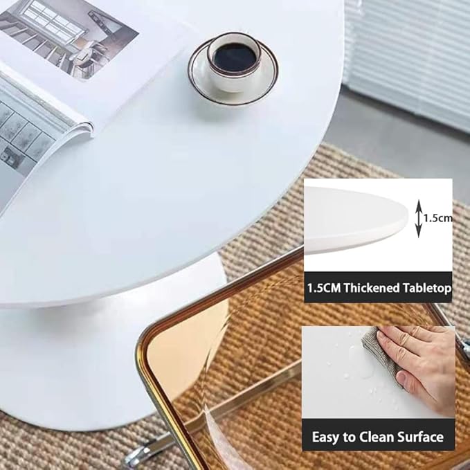 35.1" Tulip Dining Table, White, Perfect for 2-4 People, Mid-Century Modern Style, Round MDF Top with Sturdy Base for Dining Room, Living Room, Cafe