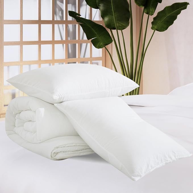 WRENSONGE Full Size Comforter Sets - 3 Pieces Prewashed White Comforter Soft Lightweight for All Seasons,Fluffy Down Alternative Comforter Full Size with 2 Pillow Shams