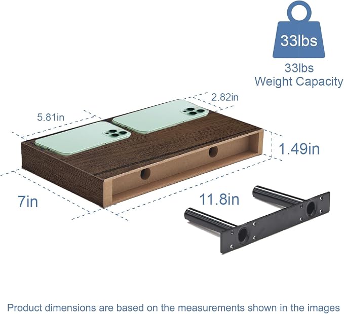 Floating Shelves for Wall, Bathroom Shelves Over Toilet, Wall Shelves & Book Shelf, Hanging Shelf, Modern Wooden Wall-Mounted Samll Floating Shelves, 12x7x1.5 in (Smoke-Gray, Set of 2)