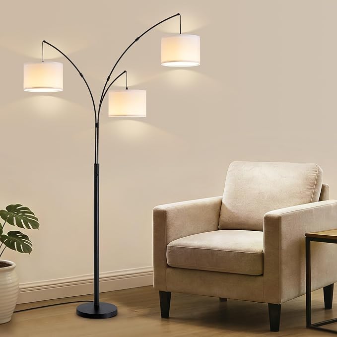 Netin 3 Light Arc Floor Lamps for Living Room, Large Floor Lamp with Remote Control, Modern 80" Tall Standing Lamp, 3 Color Temperature, Mid Century Tree Floor Lamp for Bedroom, Office