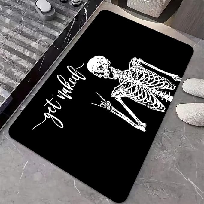 Diatomaceous Earth Bath Mat,Black Funny Skull Non-Slip Volume Super Absorbent Fast Drying for Bathroom Kitchen Door mat,Eco-Friendly Easy to Clean 16×24Inch (40 * 60cm)