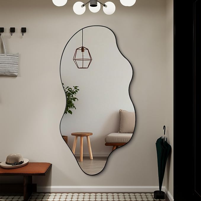 Large Irregular Mirror, 52"x25.5" Asymmetrical Frameless Mirror for Wall, Modern Abstract Wall Mirrors for Living Room Bathroom Bedroom Hallway Entryway, Hangs Vertically or Horizontally