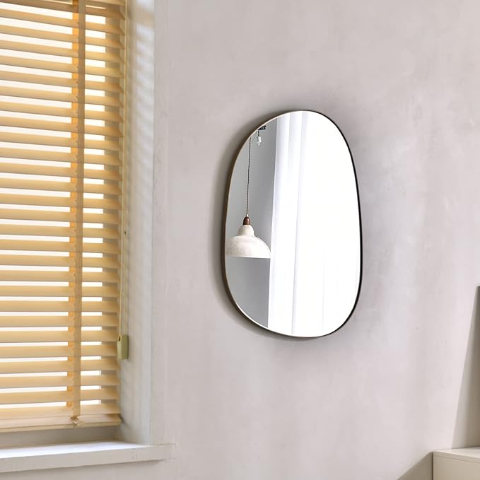 Asymmetrical Mirror for Wall Decor 23"*30", Modern Brass Framed Wall Mirror for Living Room Bathroom Bedroom Entryway ELE-STOU-0064G