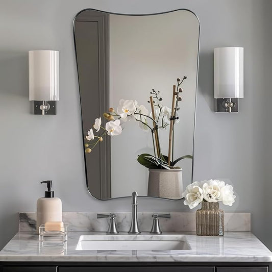 ANDY STAR Brushed Nickel Mirror, 24x36 Inch Scalloped Mirror, Unique Bathroom Mirror with Rust-Proof Stainless Steel Metal Frame, Ideal for Entryway, Powder Room