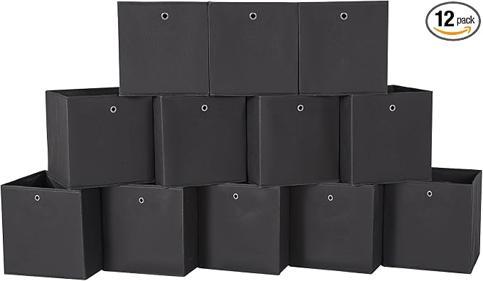 Foldable Storage Cubes Bins ,11 Inch Cloth Storage Cube Fabric Storage Box Cubes Organizer Baskets with Handles for Home Organizer Set of 12 (Black)