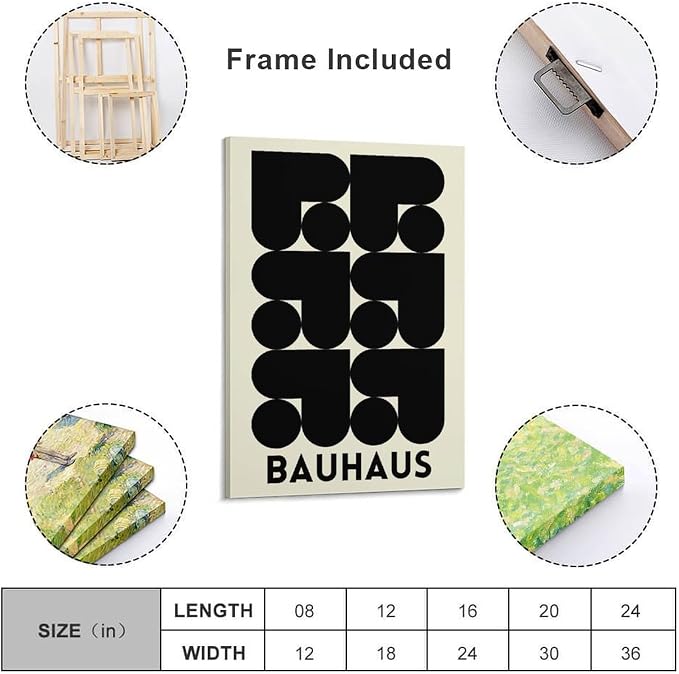 Bauhaus Print Poster,black And White,poster,Abstract Art,Minimalist,Stylish Mid Century Art Canvas Wall Art Print Poster For Home School Office Decor Frame-style 24x36inch(60x90cm)