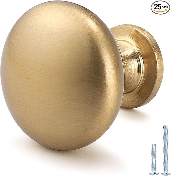 25 Pack Warm Gold Cabinet Knob Solid Kitchen Drawer Hardware,Champagne Bronze Drawer Knob Antique Brass Dresser Knob Euro Style Furniture Hardware,Diameter:1-1/5 "