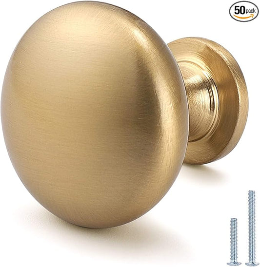 50 Pack Warm Gold Cabinet Knob Solid Kitchen Drawer Hardware,Champagne Bronze Drawer Knob Antique Brass Dresser Knob Euro Style Furniture Hardware,Diameter:1-1/5"