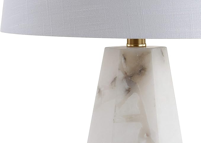 JONATHAN Y 25.5" Natural Alabaster/Brass Gold Modern Table Lamp for Bedroom, White Linen Shade, Contemporary Bedside Nightstand Lamp for Living Room, LED Bulb Included JYL6205A