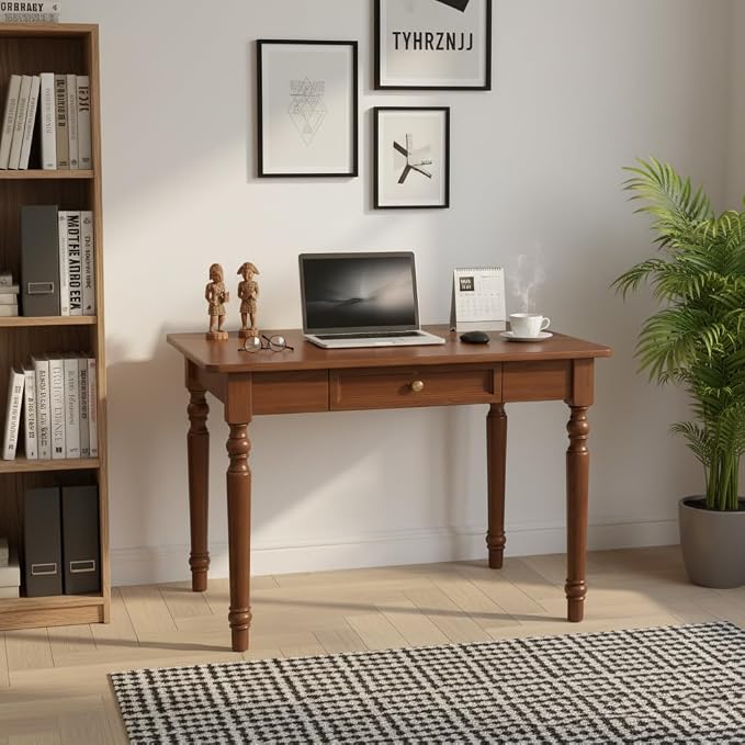 French Country Desk, 31.5 Inch Walnut Writing Desk with Drawers, Easy Assembly SXC-D776