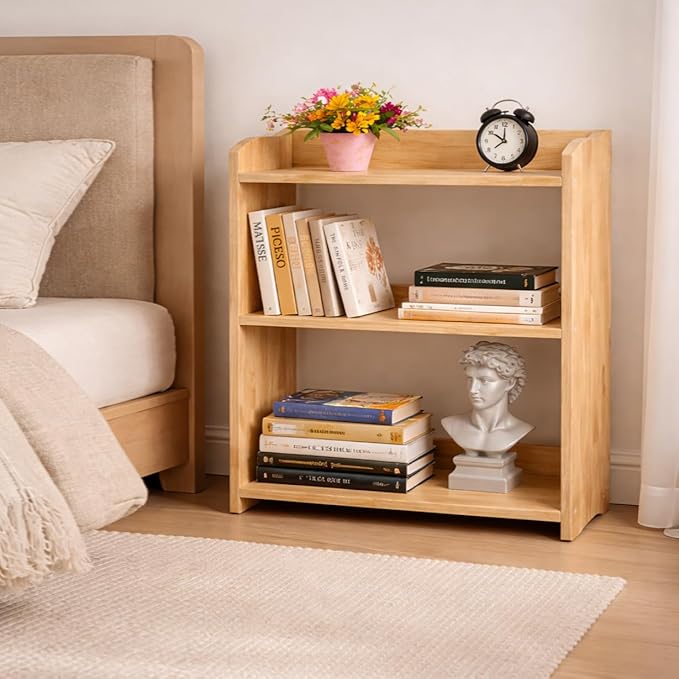 Bookcase by Natural Wood, Wooden 3 Tier Bookshelf, Small Wood Bookcase Storage Shelf, Open Shelf Organizer for Bedroom, Living Room and Office.