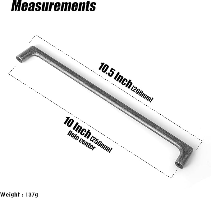 Goo-Ki Weathered Nickel Cabinet Pullls with 10 ''（256mm Hole Centers- Retro Style Zinc Alloy Cabinet HandlesFor Dresser,Wardrobe,Cupboard-6 Pack