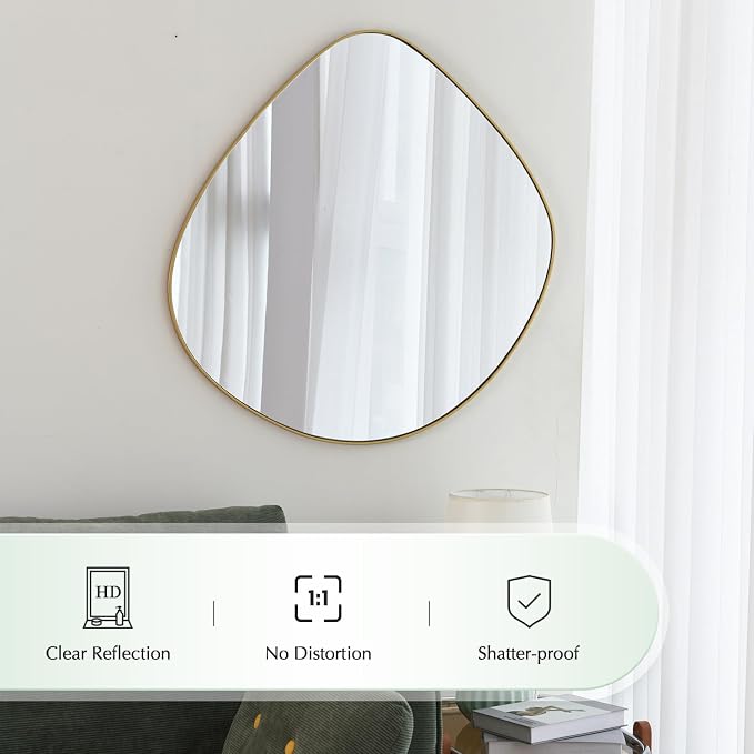 ELEHUME Asymmetrical Wall Mirror Matel Gold Framed Wall Mirror for Living Room Bedroom Bathroom Entryway Wall Decor 19.8" L x 19.0" W ELE-005Gold