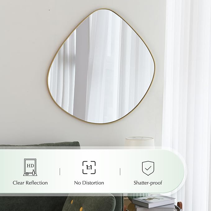 Asymmetrical Wall Mirror Matel Gold Framed Wall Mirror for Living Room Bedroom Bathroom Entryway Wall Decor 23.6" L x 23.6" W ELE-004Gold
