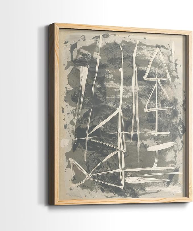 Renditions Gallery Set of 2 Peel & Stick Framed Prints, Trendy Abstract Wall Art, Textured Linework Striking Wall Decor, Re-Stickable - Ready to Hang - 16"x20" - NATURAL WOOD Frame LT588