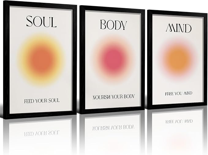 LIANGKESU Black Framed Soul Body Mind Wall Art Aura Gradient Minimalist Canvas Prints Wall Decor 12x16 Inch Positive Energy Wall Picture for Living Room Bedroom Office