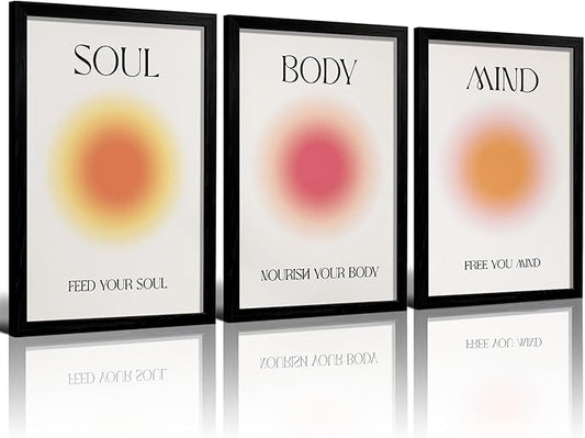 LIANGKESU Black Framed Soul Body Mind Wall Art Aura Gradient Minimalist Canvas Prints Wall Decor 16x24 Inch Positive Energy Wall Picture for Living Room Bedroom Office