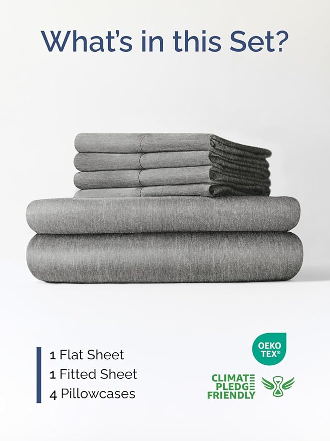 Extra Deep Cal King Sheet Set - 6 Piece Breathable and Cooling Sheets - Hotel Luxury Bedding for Women, Men, Kids & Teens - Easy Secure Fit - Soft & Wrinkle Free - Extra Deep Pockets - Heathered Grey