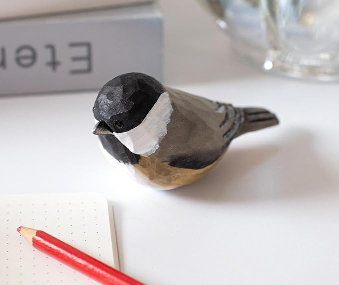 Handmade Black-Capped Chickadee Bird Figurine, Wooden Black-Capped Chickadee Carving, Unique Small Bird Statue for Home Décor or Collectible Gift