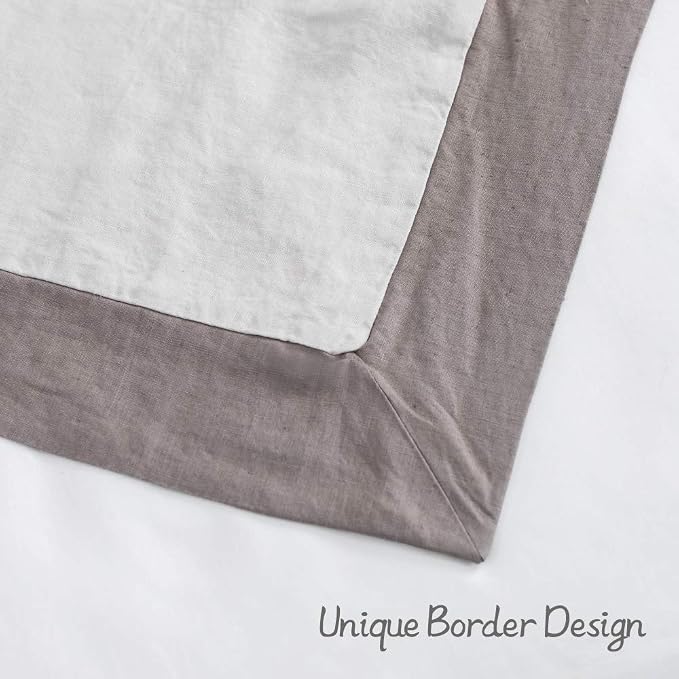 Simple&Opulence 100% Linen Duvet Cover Set with Washed French Flax-King Size(104"x 92")- 3 Pieces (1 Comforter Cover,2 Pillowshams) Basic Border Design Premium Bedding Set Breathable,Grey and Brown