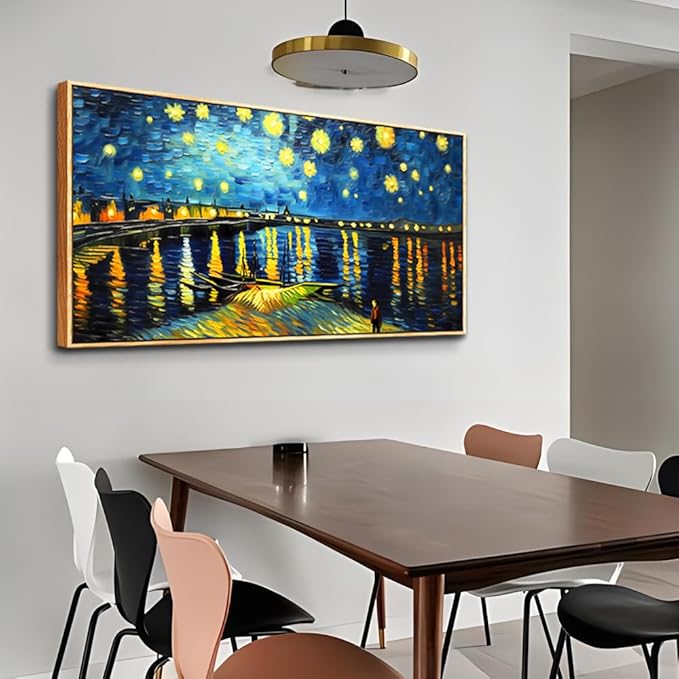 hyidecorart Abstract Blue Vintage Pictures Artwork Canvas Wall Art For Living Room Large Wall Decor For Office Modern Bedroom Decoration Night Scene Wall Paintings Home Decor Wood Framed 24x48
