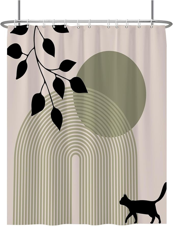 Baocicoo Minimalist Boho Shower Curtain Mid Century Silhouette Cat Botanical Shower Curtain for Bathroom Home Bathtub Living Room Decor Fabric Waterproof Curtain for Bathroom with Hooks 72x84 Inches