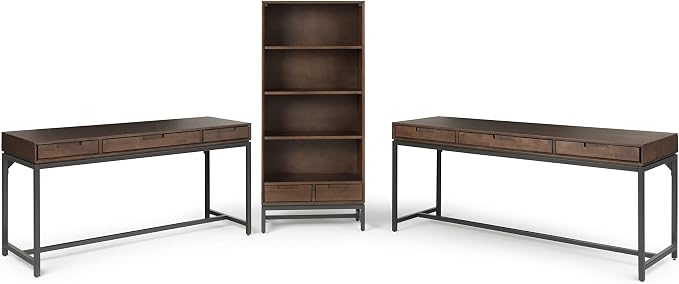SIMPLIHOME Banting Desk - 60 Inch Wide Solid Wood and Metal Writing Desk in Walnut Brown, Modern Industrial Home Office Computer Table for Study with 2 Drawers and Flip-Down Keyboard Tray