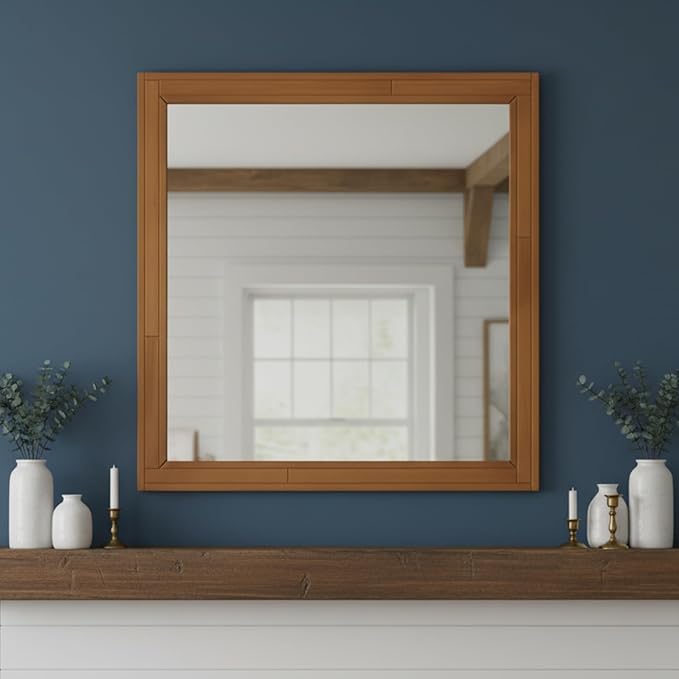 ZIYOO 30x30 Inch Wood Mirror Rustic Wall Decor for Entryway Farmhouse Wooden Vanity Mirrors Bedroom Living Room