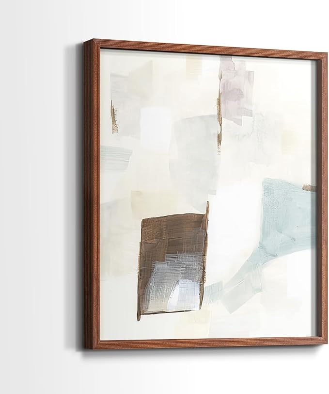 Renditions Gallery Set of 2 Peel & Stick Framed Prints, Abstract Wall Art, Minimalist Color Block Brush Strokes Wall Decor, Re-Stickable - Ready to Hang - 11"x14" - Walnut Frame LT588