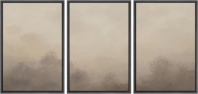 SIGNWIN Framed Canvas Print Wall Art Set Neutral Misty Forest Landscape Earth Tone Illustrations Modern Art Decorative Boho Relax/Zen Nordic for Living Room, Bedroom, Office - 24"x36"x3 Black