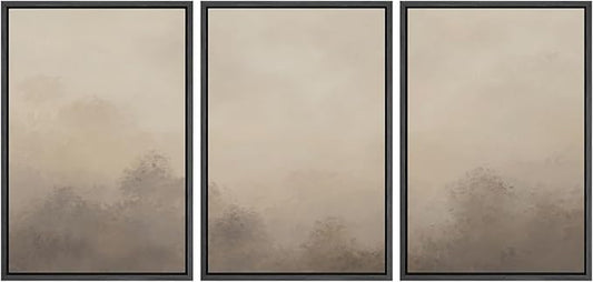 SIGNWIN Framed Canvas Print Wall Art Set Neutral Misty Forest Landscape Earth Tone Illustrations Modern Art Decorative Boho Relax/Zen Nordic for Living Room, Bedroom, Office - 24"x36"x3 Black