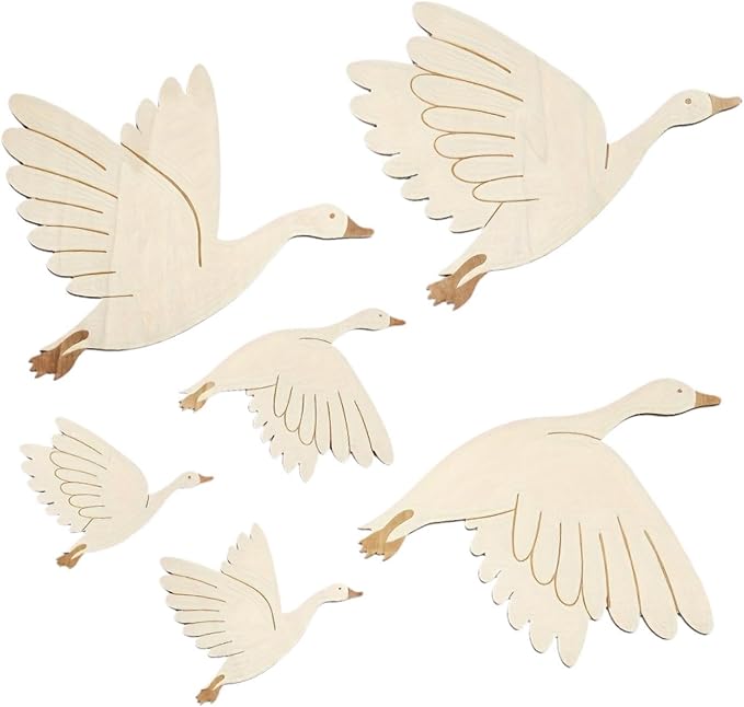 6Pcs Wooden Bird Wall Art, Folk Art, Wall Hanging Crafts, Modern Ornament Flying Bird for Bedroom Home Farmhouse Kitchen