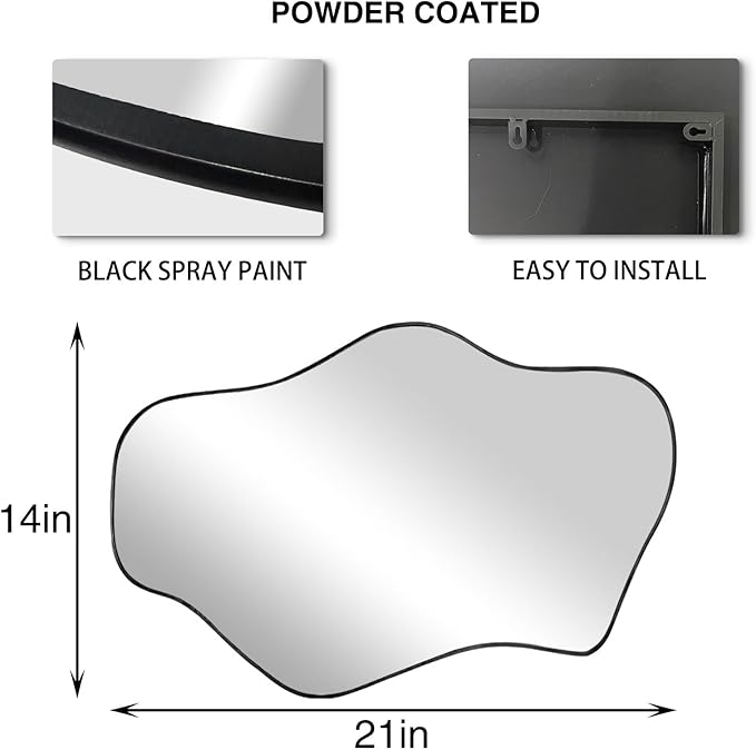 Irregular Wall Mirror, 21"x14" Asymmetrical Mirrors, Modern Frameless Mirror for Wall, Unique Shaped Mirrors for Living Room Bathroom Bedroom Hallway Entryway Fireplace