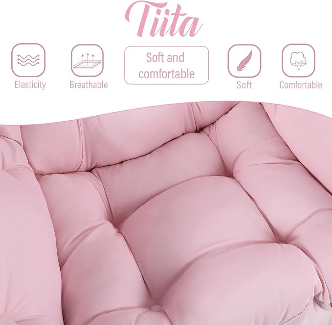 Tiita Lazy Chair with Ottoman, Pink Modern Large Accent Chair, Comfy Leisure Sofa Armchair with Ottoman, Reading Chair with Footrest for Bedroom, Living Room, Dorm Rooms, Pink