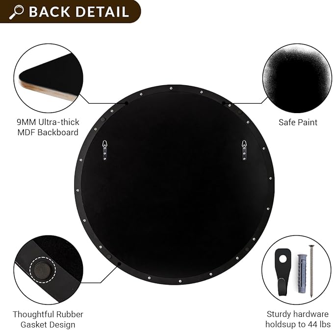 ANDY STAR Round Wall Mirror, 26" Black Round Mirror Metal Framed, Modern Metal Frame Bathroom Vanity Mirror (Matte Black Finish)