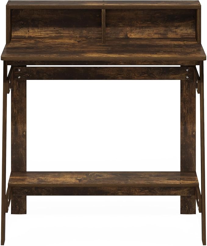 Furinno Simplistic Desk, 32" Wide Gaming Desk with Monitor Stand, A Frame Computer Desk with Shelf, Office Desk for Home Office, Bedroom, Study Room, Dorm, Amber Pine