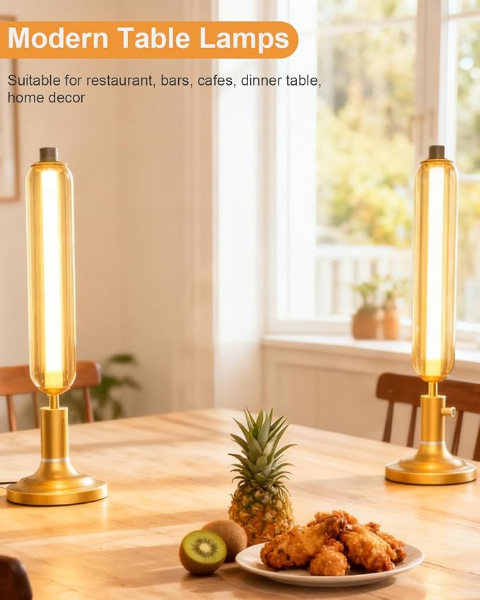Lightdot Minimalist Table Lamp for Living Room, Mid Century Modern Farmhouse Bedside Lamps with Brown Glass Shade, 3000K Warmwhite Dimmable Nightstand Lamp for Bedroom-Gold