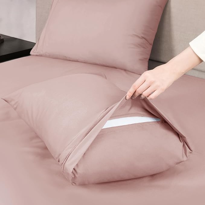 Mejoroom Queen Size Sheet Set - Hotel Luxury 1800 Bedding Sheets & Pillowcases - Deep Pocket Fitted Sheet, Soft, Breathable, Wrinkle & Fade Resistant - 4 Piece (Queen, Dusty Pink)