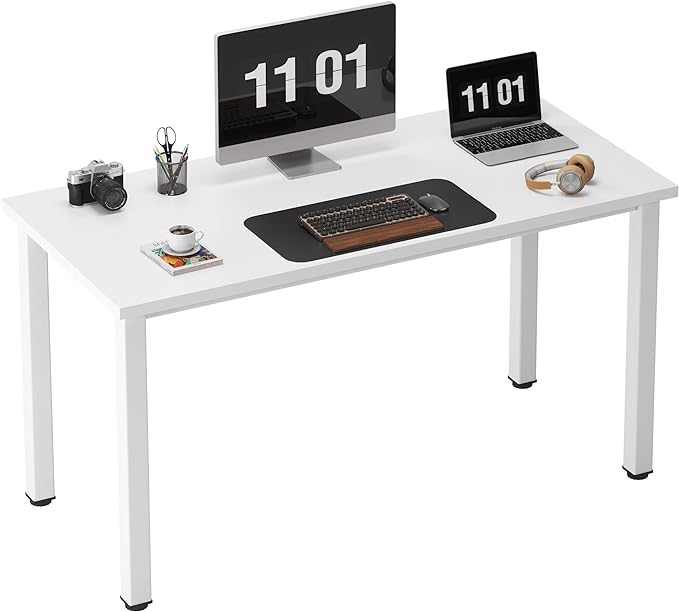 Need 47 Inch Computer Desk, Home Office Desk Gaming Writing Work Desk, Modern Simple Design, Large Legroom, Sturdy White Metal Frame, White Tabletop