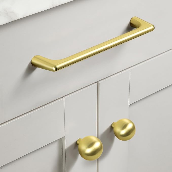Goo-Ki Brushed Gold Cabinet Pulls with 5''(128mm) Hole Centers, Modern Style Zinc Alloy Cabinet Handles for Dresser,Wardrobe,Cupboard- 2 Pack