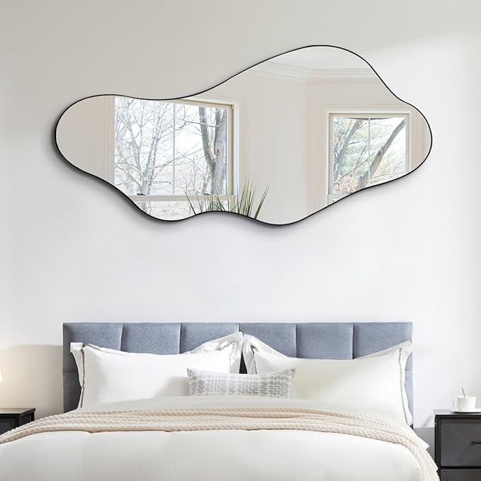 Asymmetrical Mirror Full Length, 63"x30" Large Irregular Mirror with Metal Frame, Modern Abstract Mirrors for Living Room Dressing Bathroom Bedroom Hallway Entryway