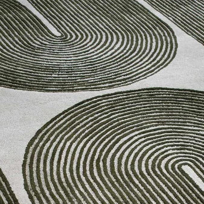Modern Handmade Wool Area Rug, Abstract Curved Line Geometric Carpet for Living Room Bedroom, Contemporary Tufted Indoor Rug with Soft Pile and Cotton Backing (Olive, 8' x 12')