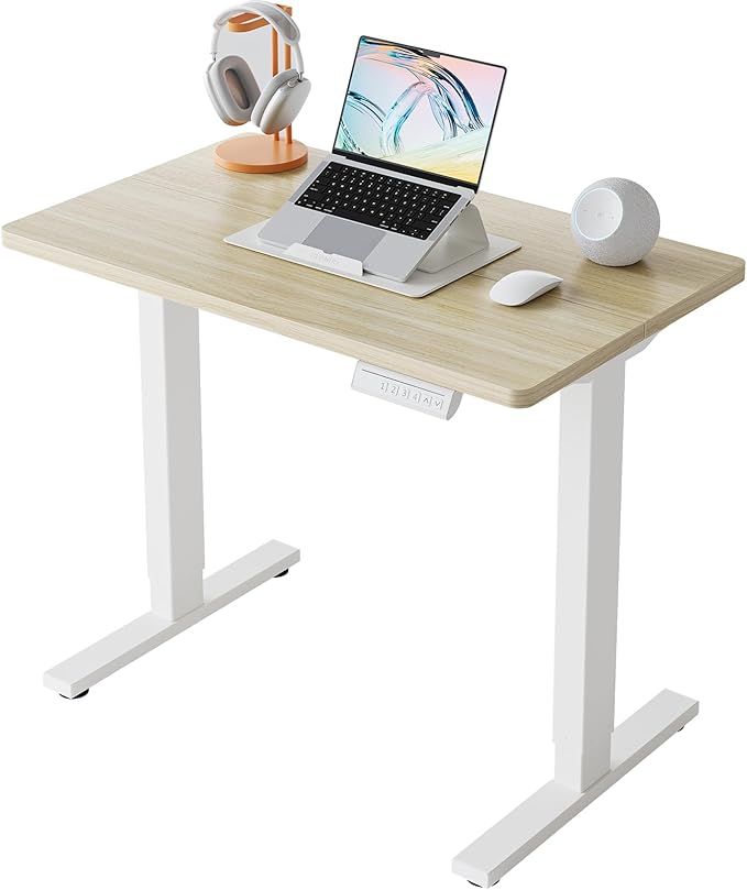 HUANUO 32" Small Electric Standing Desk Adjustable Height, 4 Memory Height Settings, Sit Stand Up Desk for Home Office & Computer Workstation, LightWalnut